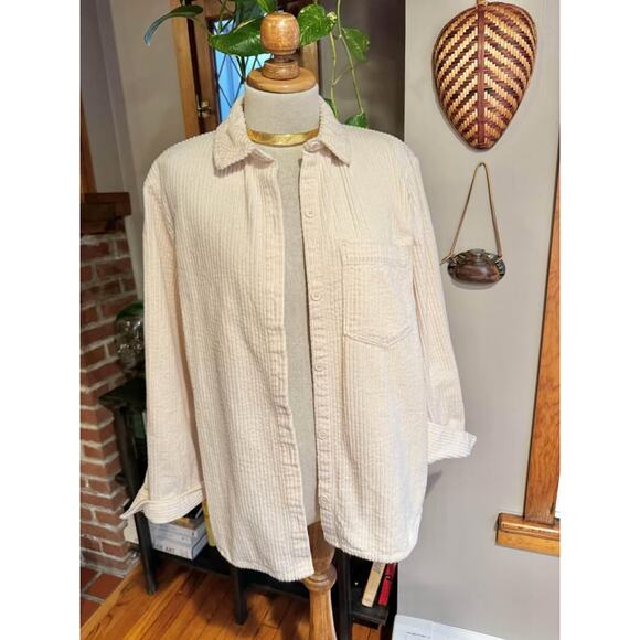 Cream Corduroy Button Up Shirt - Picture 3 of 7